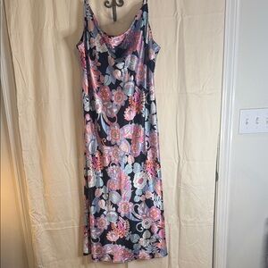 Emma & Michele Black Slip Midi Dress with Pink Floral Print